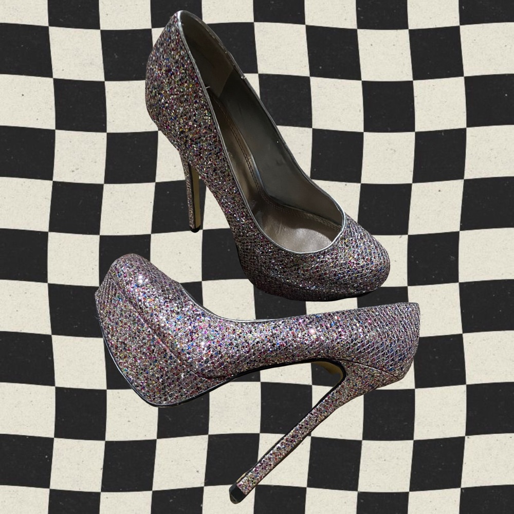 multi colored glitter high heels